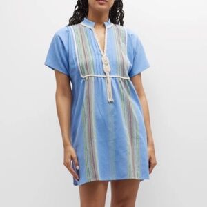 New Tory Burch Blue Striped Textured Cotton Gauze Tunic Dress – Size Small